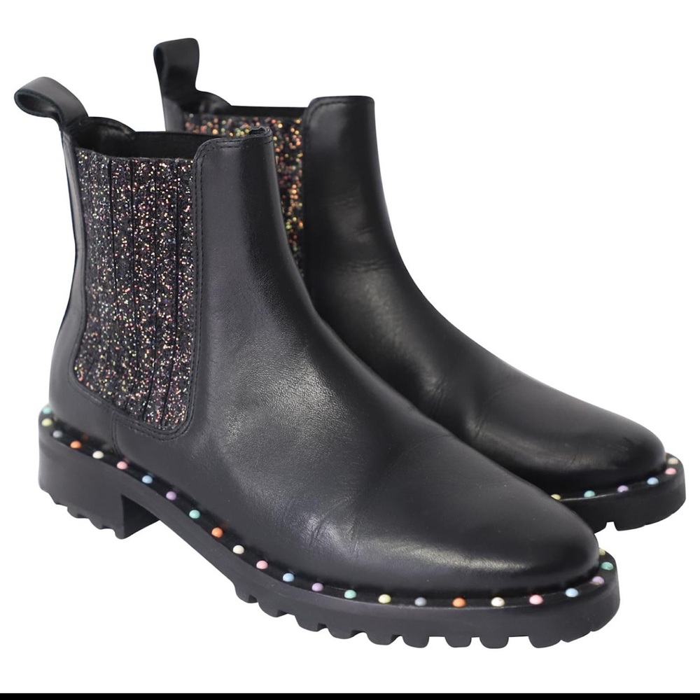 Black Women's Chelsea Boots with Multicolor Stud Accents